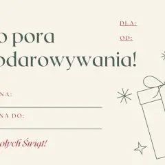 Darmowy voucher wzór do pobrania. Idealny na prezent, z miejscem na wpisanie "Bon na:", "Ważna do:", "Dla:" i "Od:".