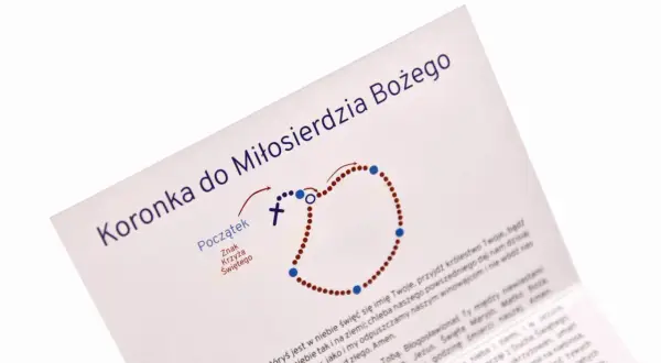 Tekst modlitwy Koronka do Miłosierdzia Bożego z schematem różańca.