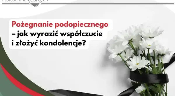 Białe kwiaty z czarną wstęgą. Tekst: "Pożegnanie podopiecznego - jak wyrazić współczucie i złożyć kondolencje?". Pomoc w wyrażaniu najpiękniejsze kondolencje sms.