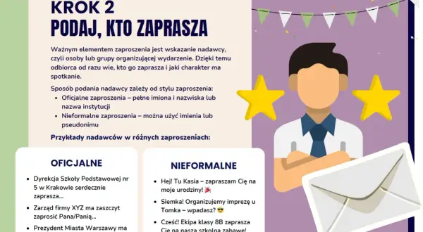 Jak napisać zaproszenie z dzieckiem? Krok 2: Podaj, kto zaprasza. Dowiedz się, jak wskazać nadawcę w zaproszeniu, czy to oficjalnym, czy nieformalnym.