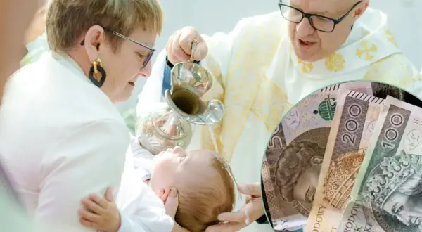 Chrzest dziecka z wodą święconą i polskimi banknotami. Ile daje się na chrzciny?