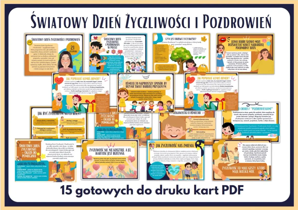 Światowy Dzień Życzliwości i Pozdrowień: zbiór kart PDF z inspiracjami, jak okazywać dobroć i sprawić, by świat był lepszy.