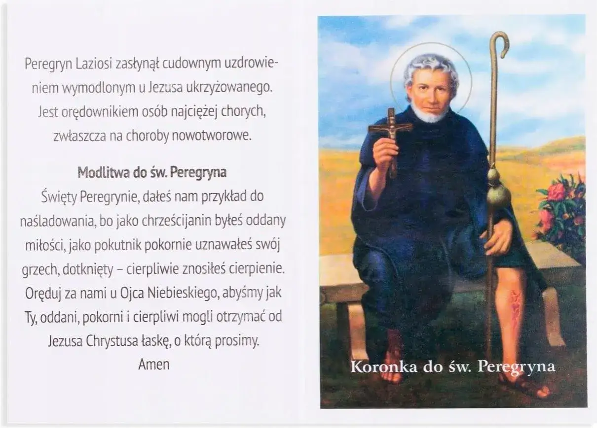 Św. Peregryn, patron chorych, z krzyżem i laską. Modlitwa do św. Peregryna o łaskę.
